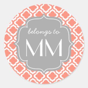 Elegant Coral Moroccan Quatrefoil gepersonaliseerd Ronde Sticker