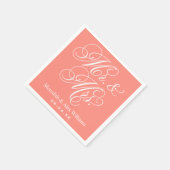 Elegant Coral Mr en Mrs Script Custom Monogram Servet (Hoek)