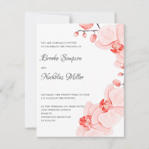Elegant Coral orchid Elegant Botanical Wedding Kaart