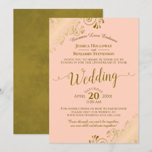 Elegant Coral Peach & Gold Wedding Livestream Kaart