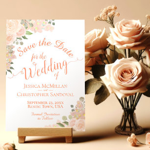 Elegant Coral Peach Waterverf Floral Boho Wedding Save The Date