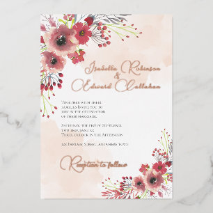 Elegant Coral Peony Floral Wreath Wedding Folie Uitnodiging