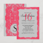 Elegant Coral Pink Lace Border & Slate Grey Kaart (Voorkant / Achterkant)