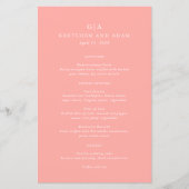 Elegant Coral Pink Modern Wedding Menu (Voorkant)