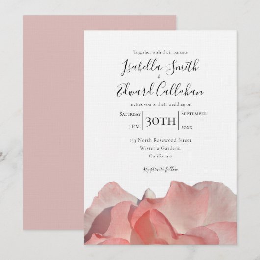 Elegant Coral Pink Rose Floral Wedding Kaart (Voorkant / Achterkant)