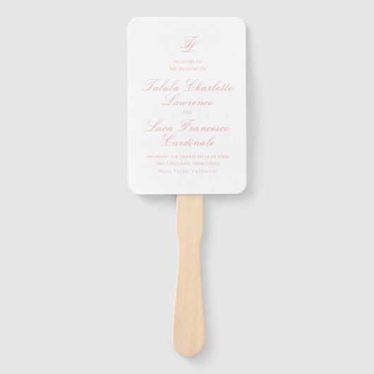 Elegant Coral Pink Traditioneel Trouwprogramma Handwaaier (Voorkant)