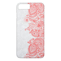 Elegant Coral-Red en White Floral Paisley Lace
