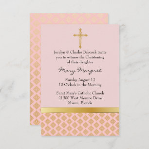 Elégant Coral rose bébé Christening Invitation