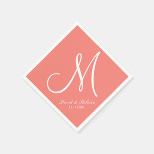 Elegant Coral Roze en Wit Monogram Servetten