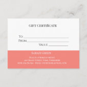 Élégant Coral Salon Boutique Certificat cadeau (Dos)