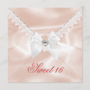 Elegant Coral Satin Let op 16 Birthday Party Kaart