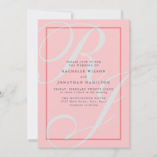 Elegant Coral Wedding Monogram Uitnodiging