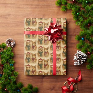 Elegant Corgi Koppel Kerst Feestelijke Vakantie Cadeaupapier