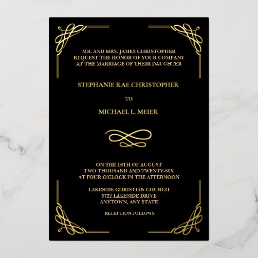 Elegant Corner Swirl Mariage photo Foil Invitation (Recto)