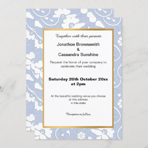 ELEGANT  CORNFLOWER BLUE LACE WEDING KAART