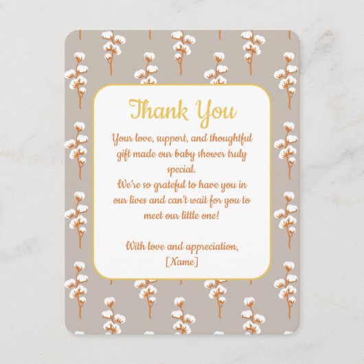 Elegant Cotton Floral Baby Shower Thank You Card Informatiekaartje (Voorkant)
