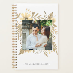 Elégant couleur or Floral Deux Photo Planner
