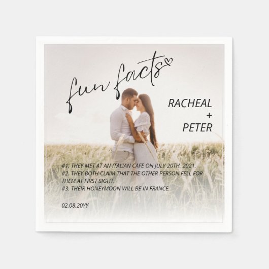 Elegant Couple Foto Modern Facts Wedding Servet (Voorkant)