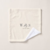 Élégant couple mariage initial crème naturelle (Gant de toilette)