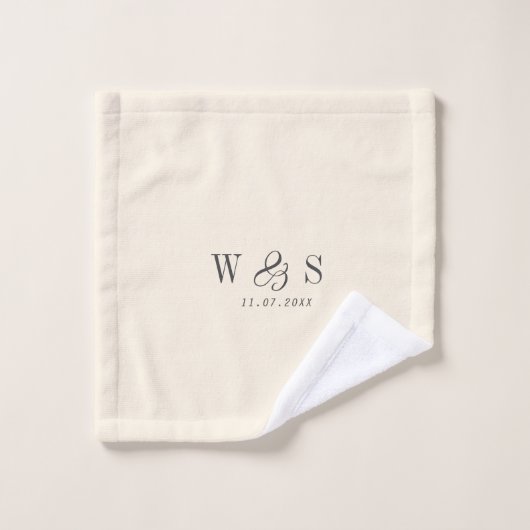 Élégant couple mariage initial crème naturelle (Gant de toilette)