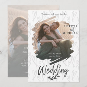 Elegant Couple Photo Black & White Wedding Kaart