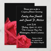 Élégant Couples de Rose Rouge Douche Invitations (Devant / Derrière)