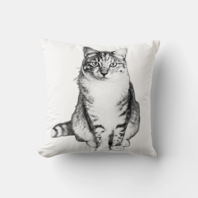 Élégant Coussin d'Art Tabby Cat Ink Face Avant (Recto)