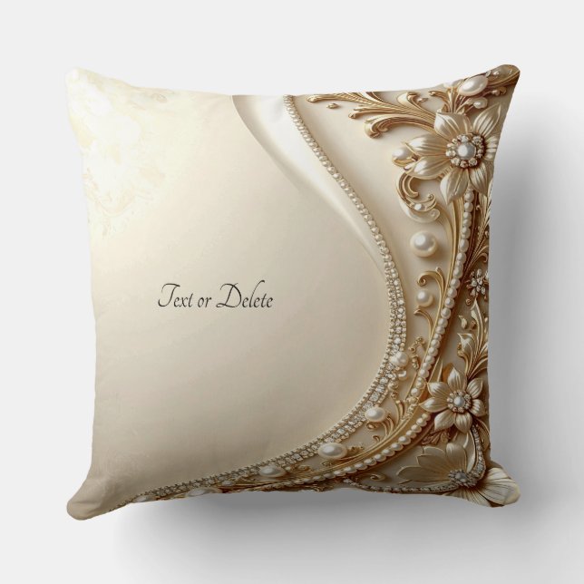 Élégant Coussin de Jet Orné Floral en Or (Verso)