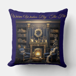 Élégant Coussin de Jet Vintage Bleu Nuit et Or