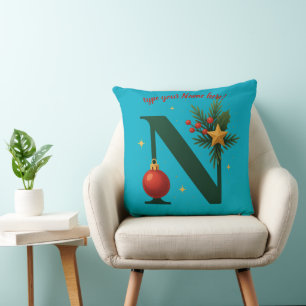 Élégant Coussin de Jeté à Lettre Verte N