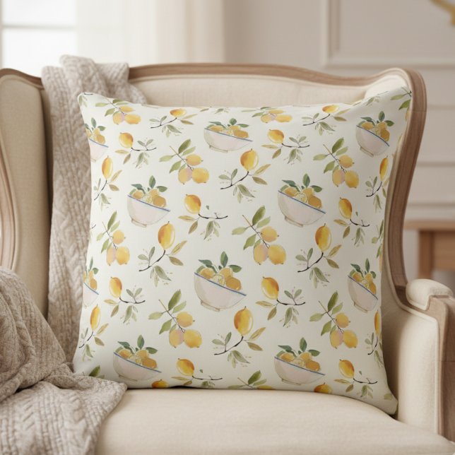 Élégant Coussin de Jeté à Motif de Citron (elegant french country citrus lemon pattern throw pillow)