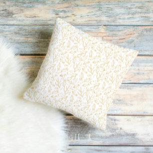 Élégant Coussin de Jeté en Or avec Dessin Botaniqu