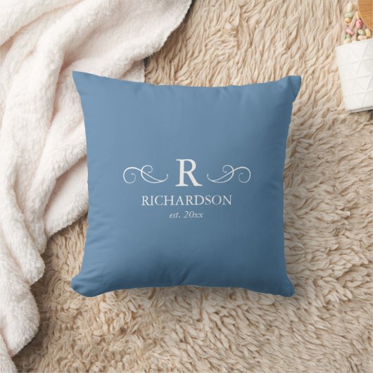 Élégant Coussin de Jeté Monogrammé Bleu Poussiéreu (Couverture)