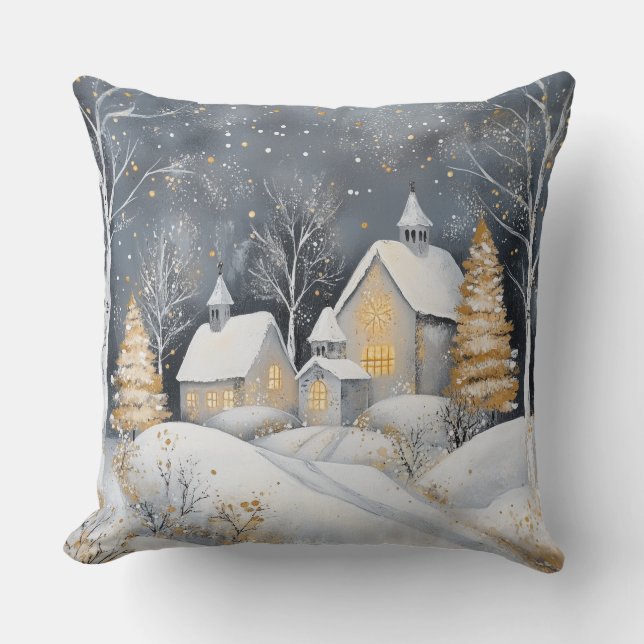 Élégant Coussin de Noël – Blanc et Or (Recto)