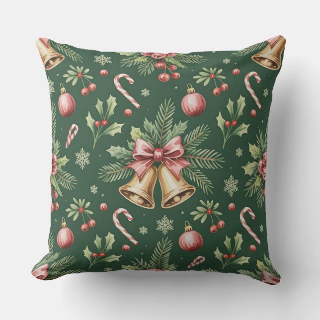 Élégant Coussin de Noël botanique d'hiver (Recto)
