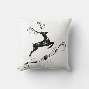 Élégant Coussin de Noël noir et blanc cerf