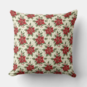 Élégant Coussin de Noël Poinsettia pour Fête
