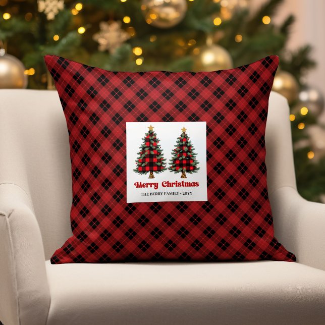 Élégant Coussin de Plaid Rustique de Buffalo au No (Elegant Rustic Buffalo Plaid Family Name Pillow)