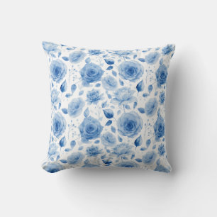 Élégant Coussin de Rose à l'Aquarelle Bleue - Mais