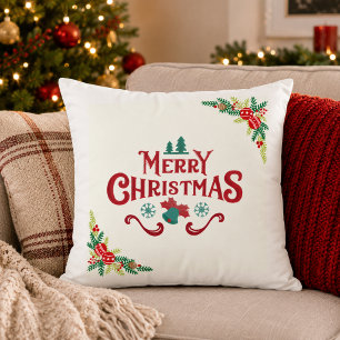 Élégant Coussin Décoratif de Noël Joyeux