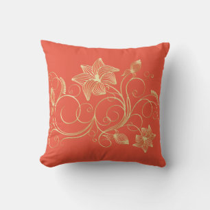 Élégant coussin décoratif fleur et feuilles de lie