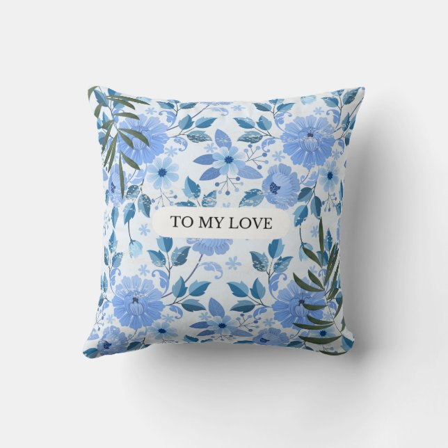 "Elégant Coussin Floral Bleu - Décor Maison Romant (Verso)