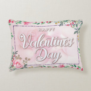 Élégant Coussin floral rose de la Saint-Valentin