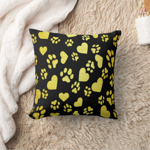 Élégant Coussin noir avec Empreintes de pattes dor