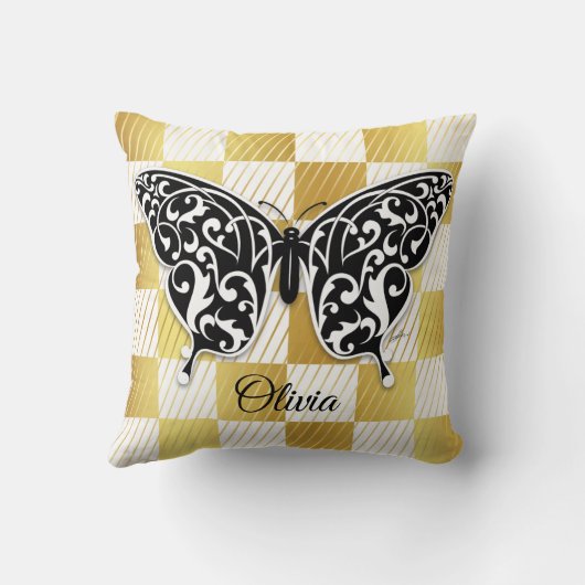 Élégant Coussin Papillon Noir (Verso)