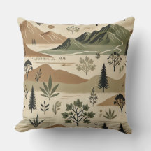 Elégant Coussin Paysage de Montagne - Tons Terrest