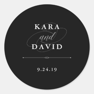 Elegant Couture   Zwarte en witte bruiloft Ronde Sticker