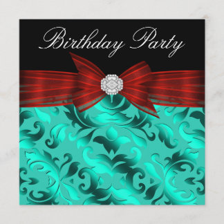 Elegant Cranberry Red Blauwgroen Blue Birthday Par Kaart