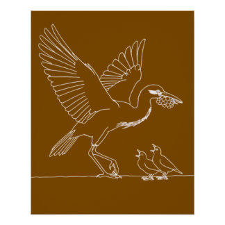 Elegant Crane Bird illustration  Perfect Poster