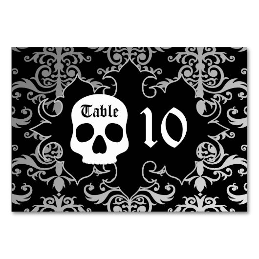 Elégant crâne damassé Numéro de table d'Halloween (Devant)